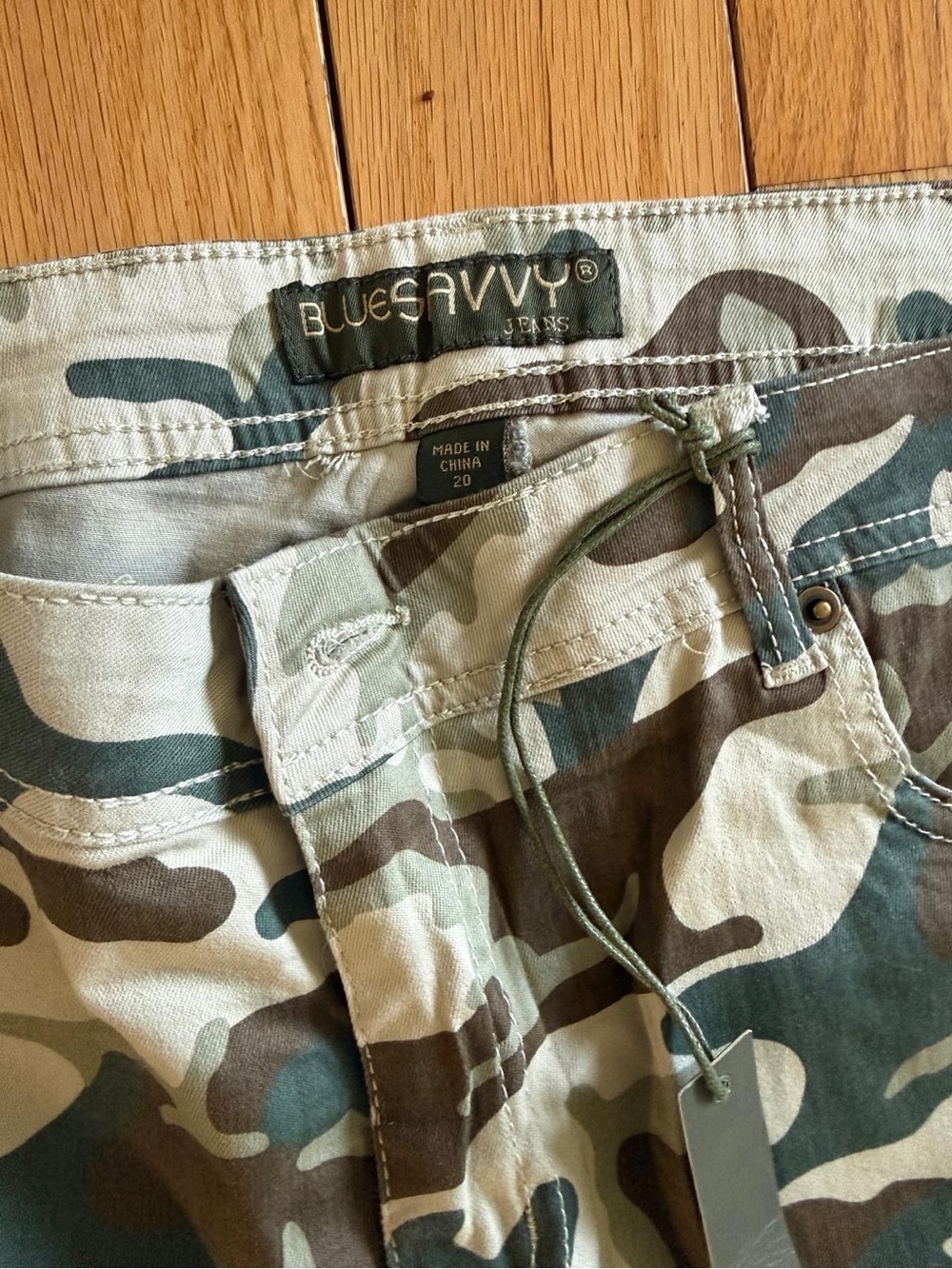 Blue Savvy Camouflage Jeans Shorts - Green Camo size 20